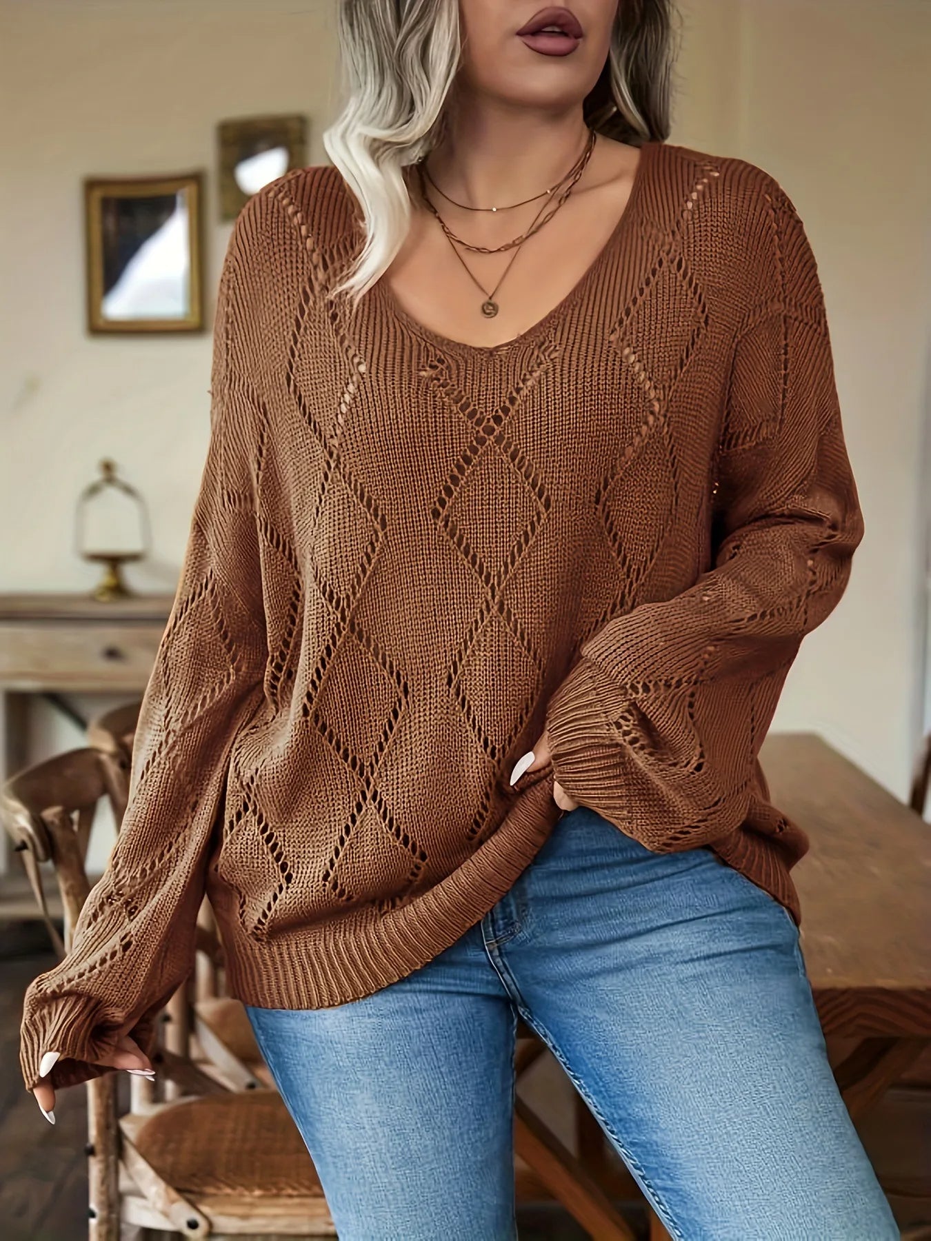 Pullover Mit Rautenmuster Damen