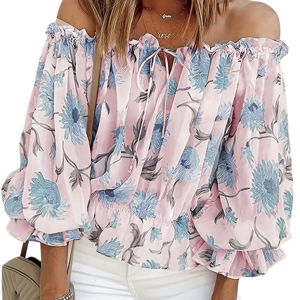 Damenbluse mit Blumenmuster und Spitzenverzierung, langärmelig