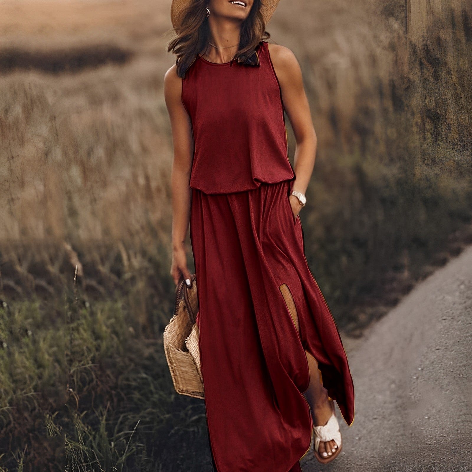 Damen Elegantes Neckholder Aquarell Maxi Kleid - Sommerlich Fließend Kleid main image 1