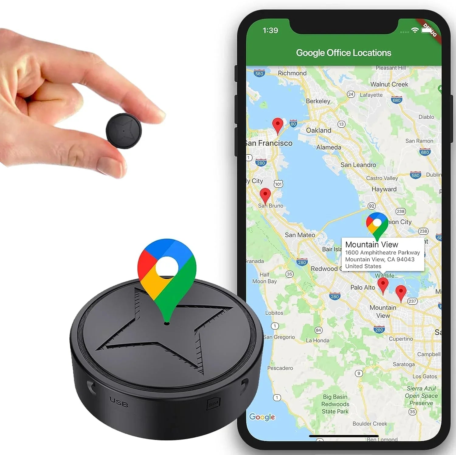 GPS-Tracker | Magnetisch | Kompakt | Rond | Zwart | USB-Oplaadbaar ...