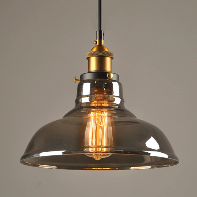 Industrielle Pendelleuchte aus Glas, Vintage-Design, E27-Fassung, warmes Licht, Wohnzimmerlampe.