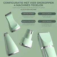 Vier-in-Eins-Haarschneider, grün, für Haustiere, gebogene Klinge, Nagelschleifer, Trimmer.