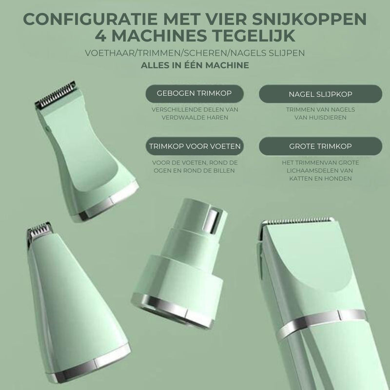 Vier-in-Eins-Haarschneider, grün, für Haustiere, gebogene Klinge, Nagelschleifer, Trimmer.