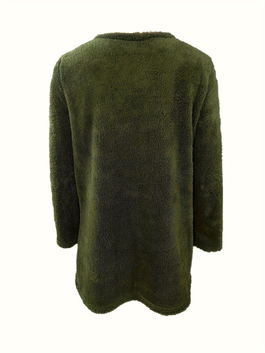 Grüne Fleecejacke, langärmelig, Rückansicht, weiches Material, Outdoor-Bekleidung, warm.