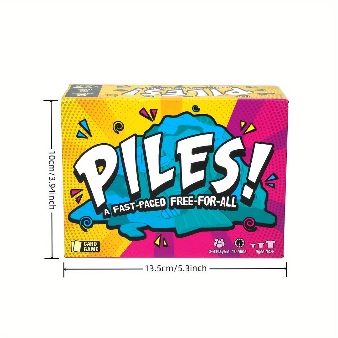 Brettspiel "PILES!" für 2-8 Spieler, Kartenspiel, bunt, schnelle Runden, ab 14 Jahren.