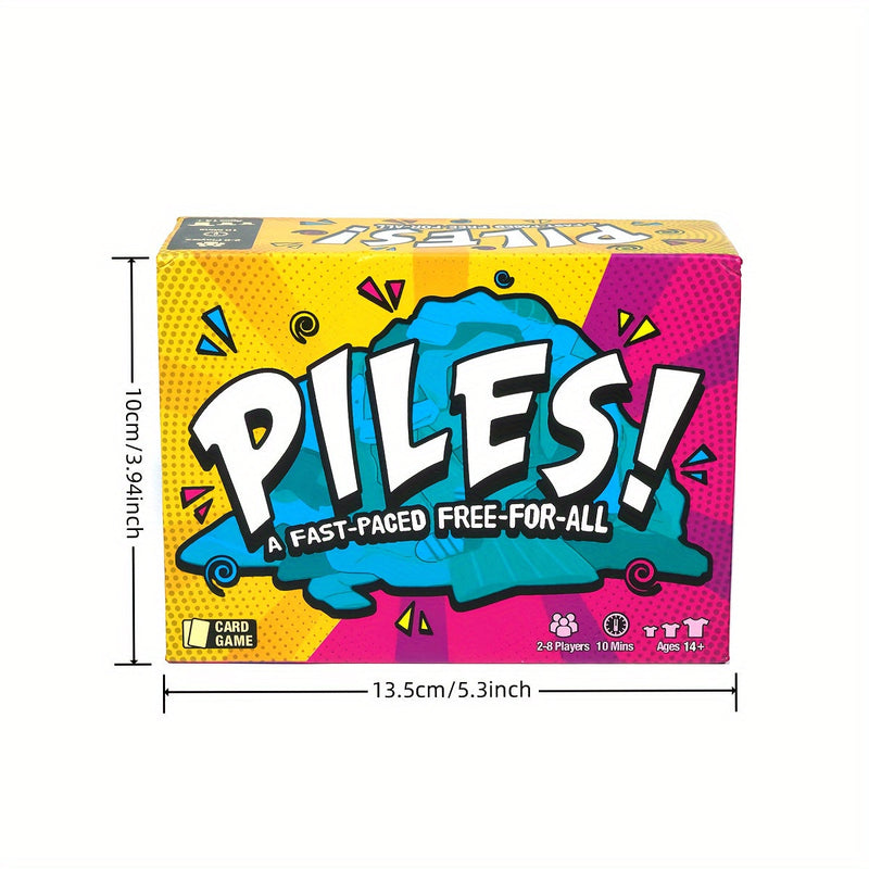 Brettspiel "PILES!" für 2-8 Spieler, Kartenspiel, bunt, schnelle Runden, ab 14 Jahren.