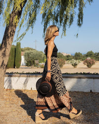 Bedruckter Boho Maxirock mit fließendem Schnitt & Fransen – Yalina