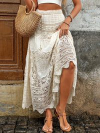 Weiße Spitzenrock mit hoher Taille und Spitzenrand – Fiora