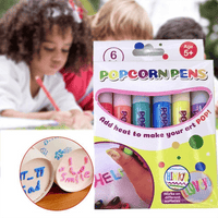 Popcorn Pens Set, 6 Farben, für Kinder ab 5 Jahren, kreative Kunstprojekte, hitzeaktiviert.
