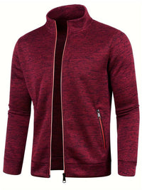 Rote Herren-Sweatjacke, Reißverschluss, meliert, Freizeitmode, Baumwollmischung.