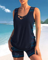 Trendige Bademode mit V-Ausschnitt & geometrischem Muster – Tankini-Set Madonna