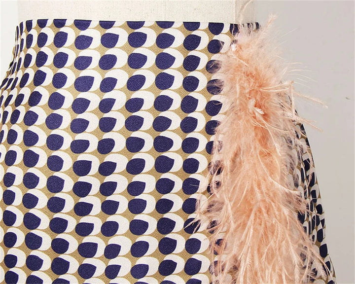 Zweiteiliges Chiffon Herbstoutfit mit Gürtel und Rock – Maurelle