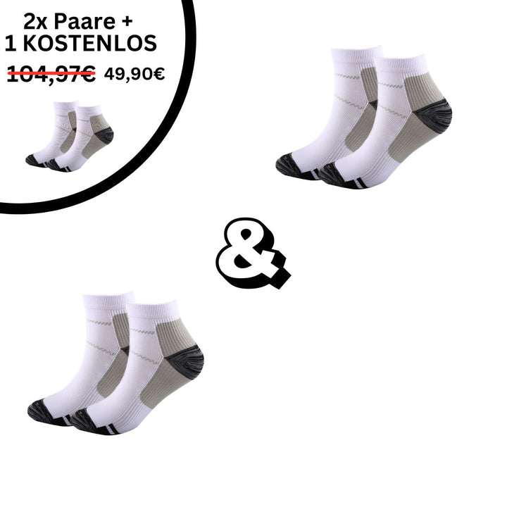 Weiße Sportsocken, 2+1 gratis Angebot, atmungsaktiv, unisex, reduziert von 104,97€ auf 49,90€.