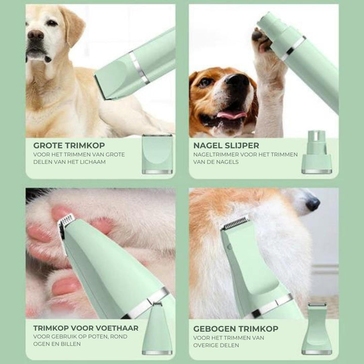 Grüner Haustier-Trimmer, multifunktional, für Fell- und Nagelpflege von Hunden und Katzen.
