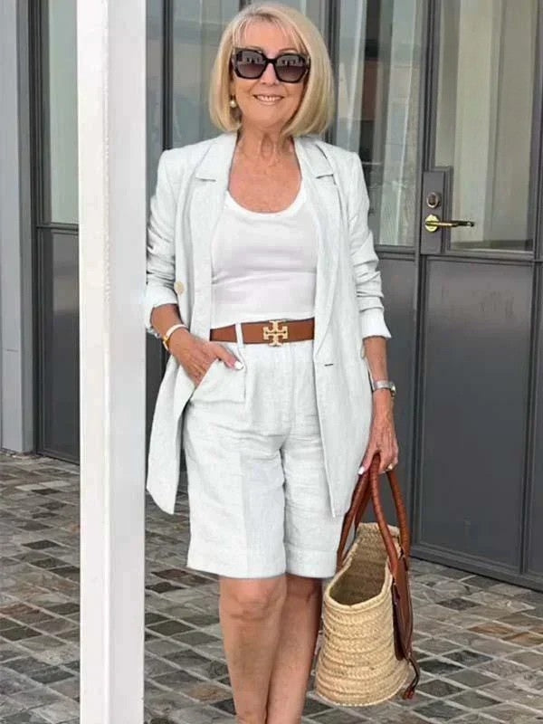 Trendy Damen Leinen Herbstanzug – Camille