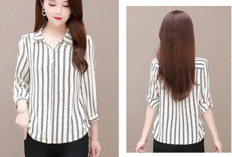 Herbstliche Damen Chiffon Bluse mit Knöpfen & Umschlagkragen – Fenya