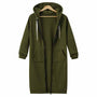Grüner langer Kapuzenmantel mit Reißverschluss und Taschen, Unisex, Baumwolle, lässig.