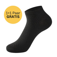 Schwarze Baumwollsocke, knöchelhoch, 1+1 Paar gratis Angebot, bequem, atmungsaktiv.