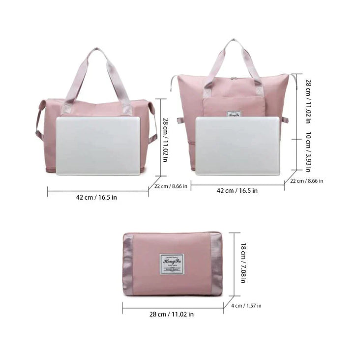 Rosa Reisetasche Set, faltbar, wasserdicht, mit Laptopfach, ideal für Reisen und Alltag.