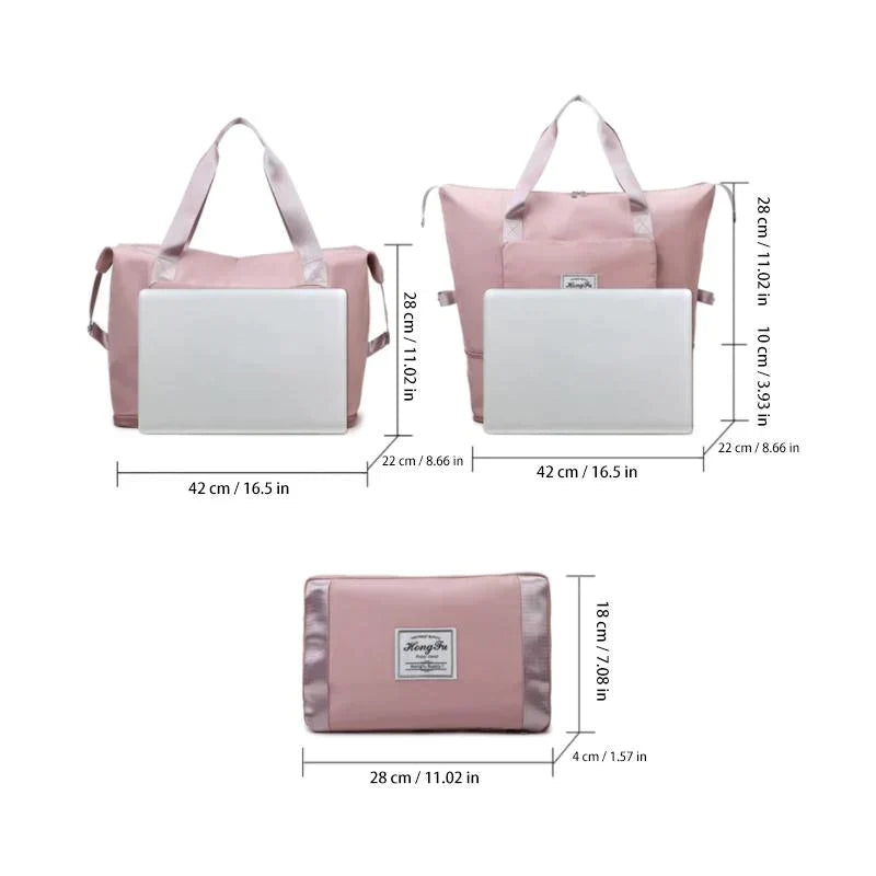 Rosa Reisetasche Set, faltbar, wasserdicht, mit Laptopfach, ideal für Reisen und Alltag.