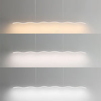 Moderne LED-Pendelleuchte, wellenförmig, dimmbar, warmweiß bis kaltweiß, minimalistisch.