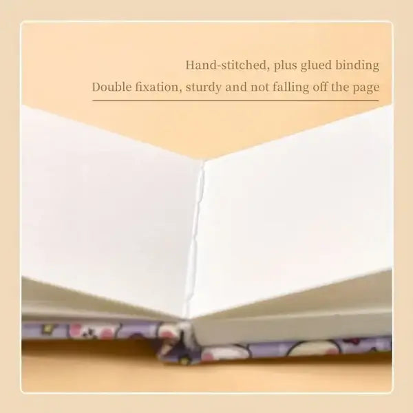 Handgenähtes Notizbuch, doppelte Bindung, stabil, weißes Papier, Hardcover, lila Einband.