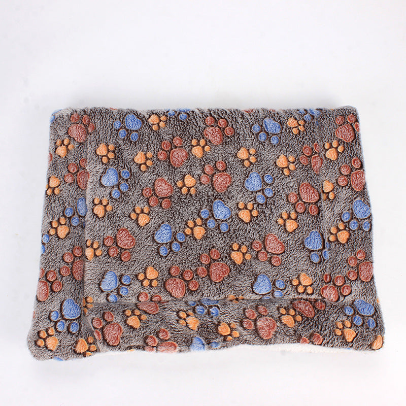Graue Hundedecke mit buntem Pfotenmuster, weiches Fleece, Haustierbett Zubehör.
