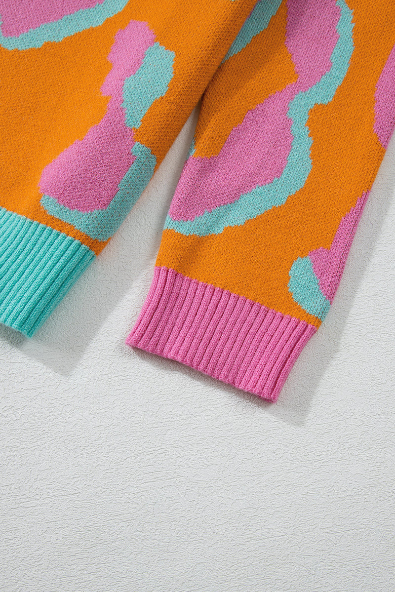 Damenpullover mit Colorblock-Leopardenmuster und Rundhalsausschnitt – Liora