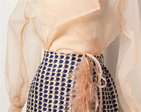 Zweiteiliges Chiffon Herbstoutfit mit Gürtel und Rock – Maurelle