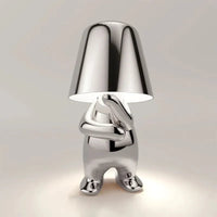 Silberne Tischlampe in Hasenform, modernes Design, Metall, dekorative Beleuchtung.