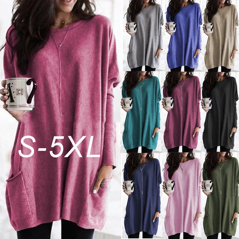 Damen Oversize Pullover, lang, in verschiedenen Farben, S-5XL, gemütlich, modisch.