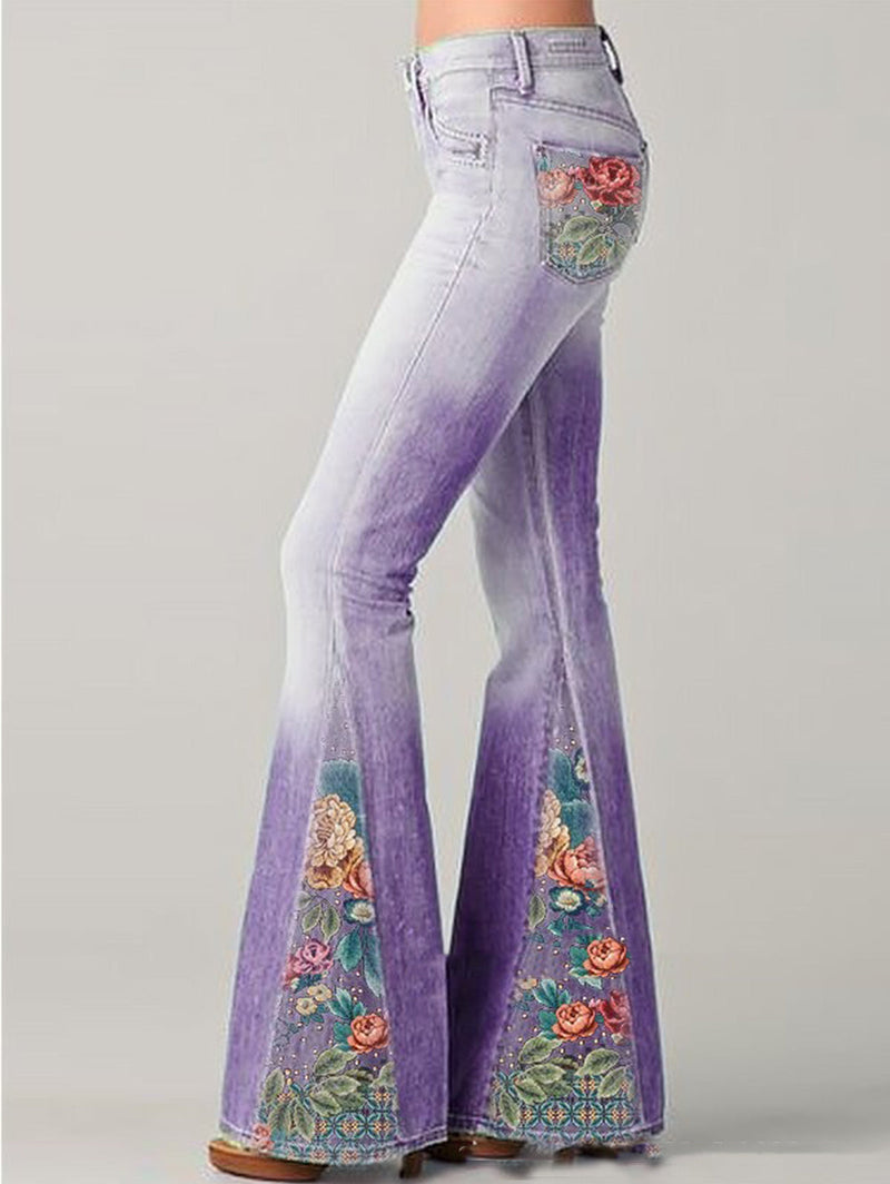 Auslaufende Hose mit herbstlichem Blumenmuster - Luna