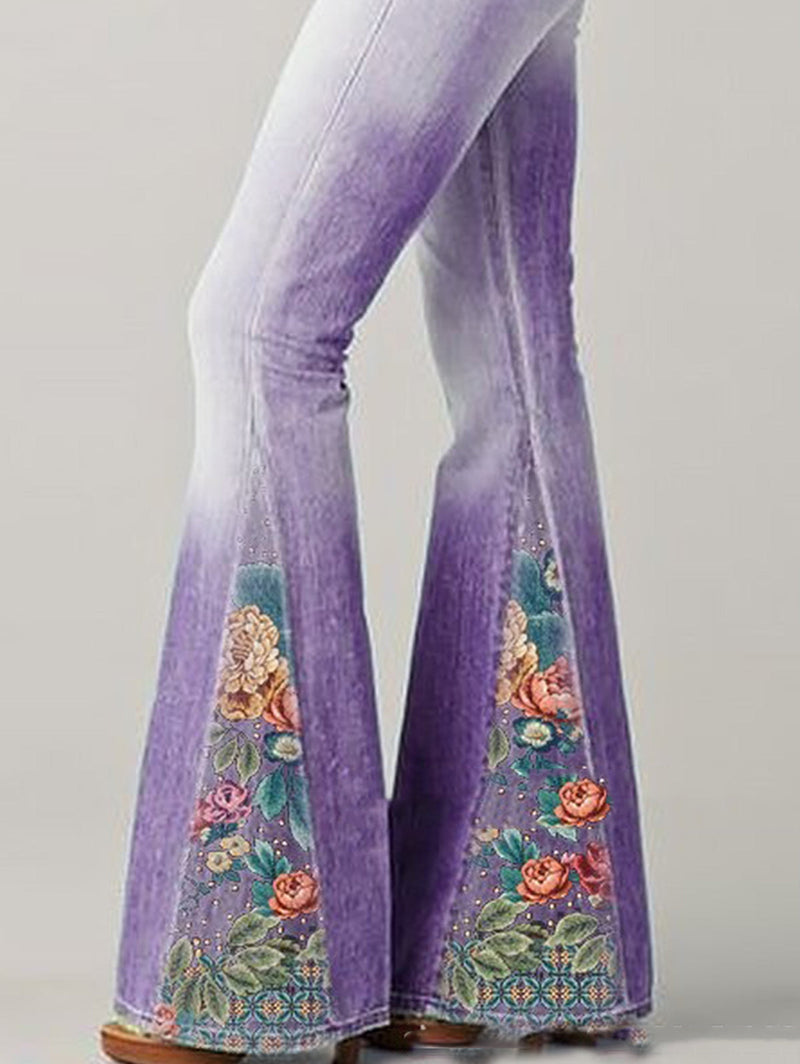 Auslaufende Hose mit herbstlichem Blumenmuster - Luna