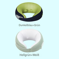 Reisekissen dunkelblau-grün und hellgrün-weiß, ergonomisch, Nackenkissen, Komfort.