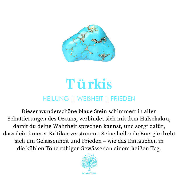 Türkis Edelstein, blau, Heilung, Weisheit, Frieden, Halschakra, beruhigende Energie.