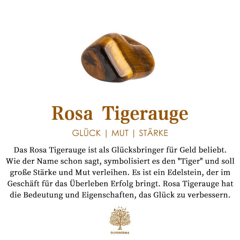 Rosa Tigerauge Edelstein, Glücksbringer, braun-gelb, Symbol für Mut und Stärke, Geschenkidee.