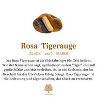 Rosa Tigerauge Edelstein, Glücksbringer, braun-gelb, Symbol für Mut und Stärke, Geschenkidee.