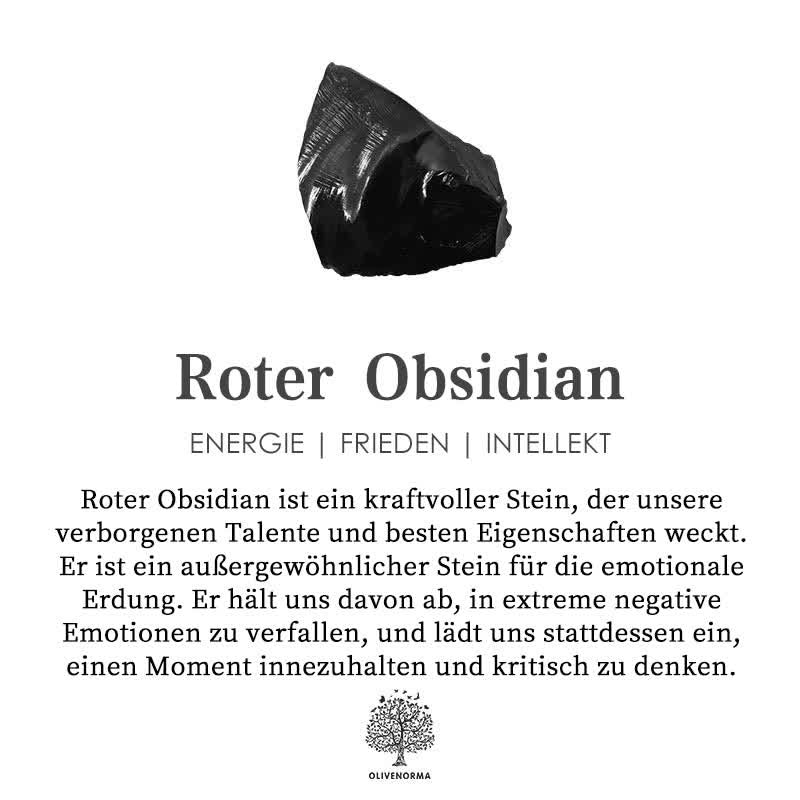 Roter Obsidian Stein, kraftvoll, fördert Energie, Frieden, Intellekt, emotionale Erdung.
