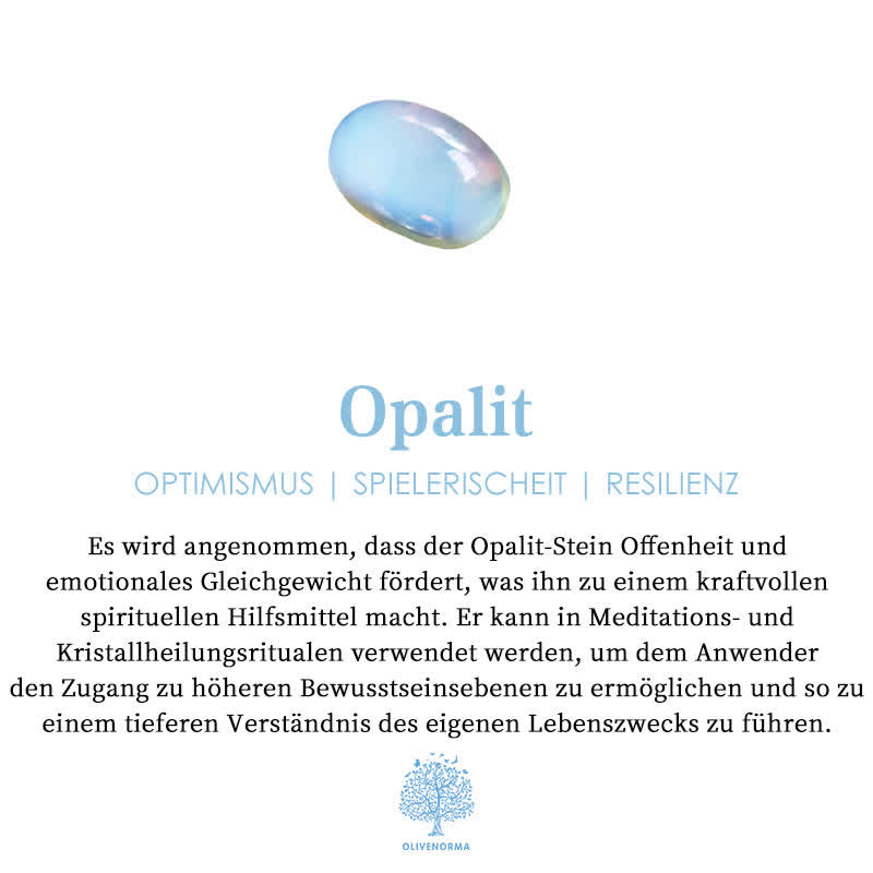 Opalit-Stein auf weißem Hintergrund, fördert Optimismus und emotionale Balance.