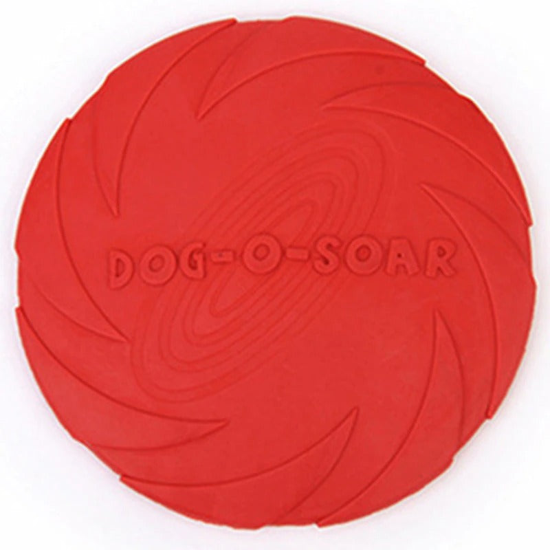 Roter Hundespielzeug-Frisbee aus Gummi, langlebig, ideal für Apportierspiele.