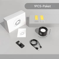 Schwarzer magnetischer Handyhalter aus Aluminium mit USB-Kabel und Montagematerial.