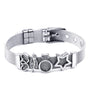 Silbernes Armband mit Herz-, Stern- und Kreisanhängern, Edelstahl, verstellbar, modisch.
