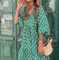 Herbstliches bedrucktes Maxikleid mit Taillenbund – Aurelia