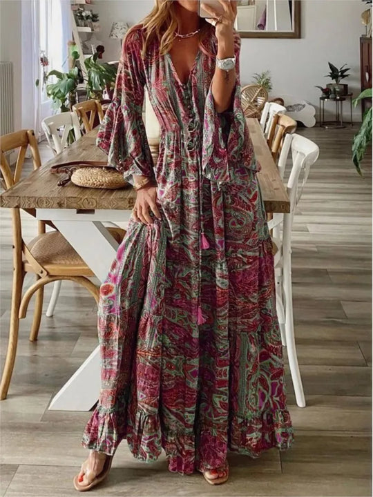 Boho-Maxikleid mit fließender Passform und Details – Amira