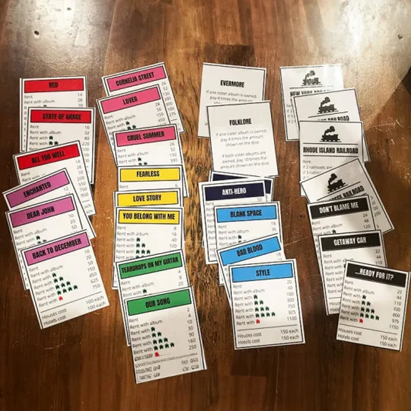 Musikbasiertes Brettspiel mit Songkarten und Monopolygeld für Spielabende