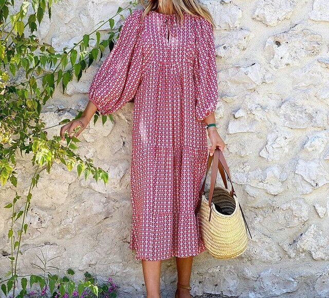 Herbstliches bedrucktes Maxikleid mit Taillenbund – Aurelia