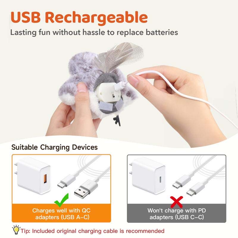 Plüschspielzeug mit USB-Ladekabel, grau, wiederaufladbar, für Kinder, kompatibel mit QC-Adapter.