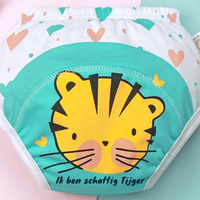 Niedliche Babywindel mit Tiger-Design, weiß-türkis, Herzmuster, waschbar, umweltfreundlich.