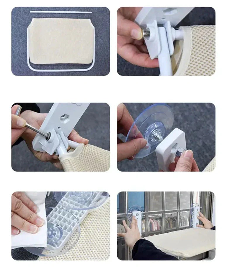 Wandmontierter Wäscheständer, faltbar, weiß, mit Saugnapf, einfache Montage, platzsparend.