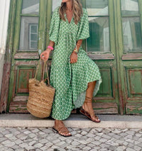 Herbstliches bedrucktes Maxikleid mit Taillenbund – Aurelia